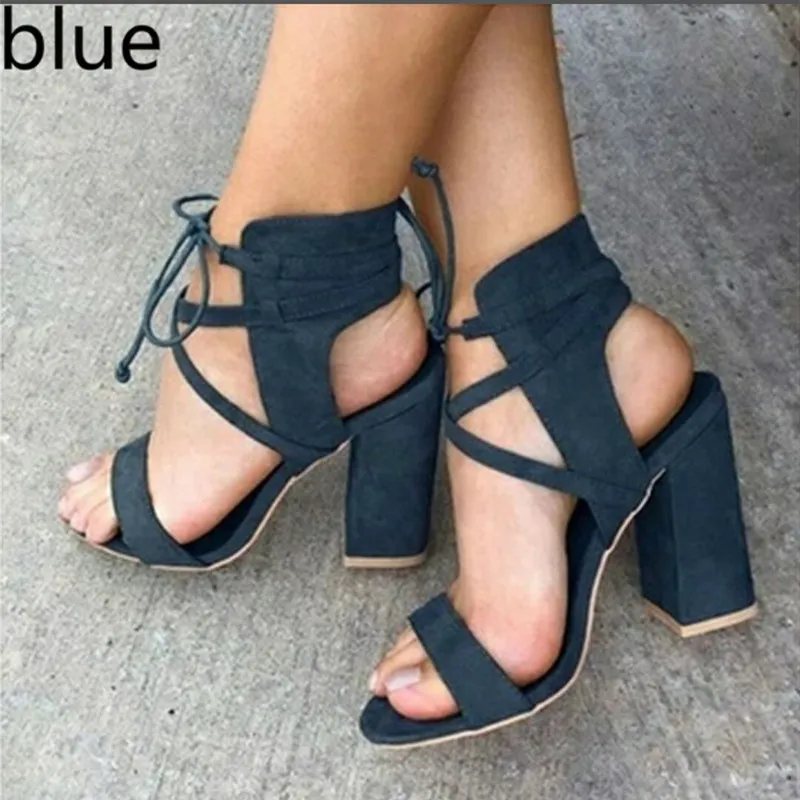 Super high heel hollow round head with sandals ankle strap buckle women's shoes - Blue