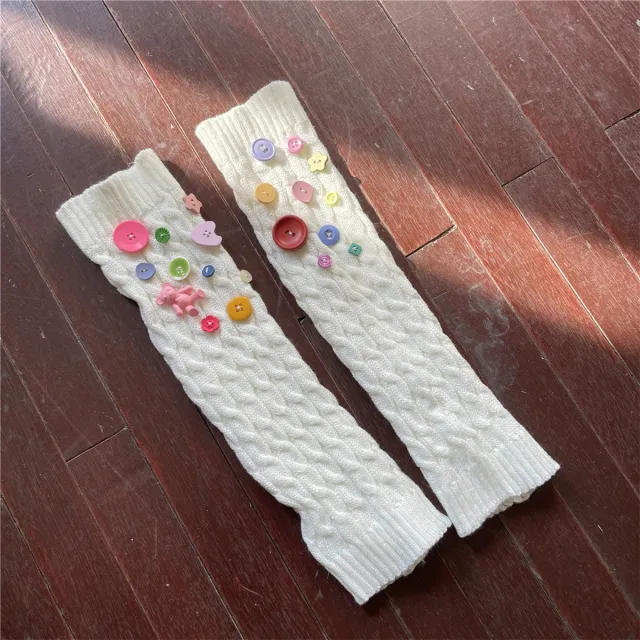 Design Handmade Button Pin Multicolor Socks White - Shop at LoveMi