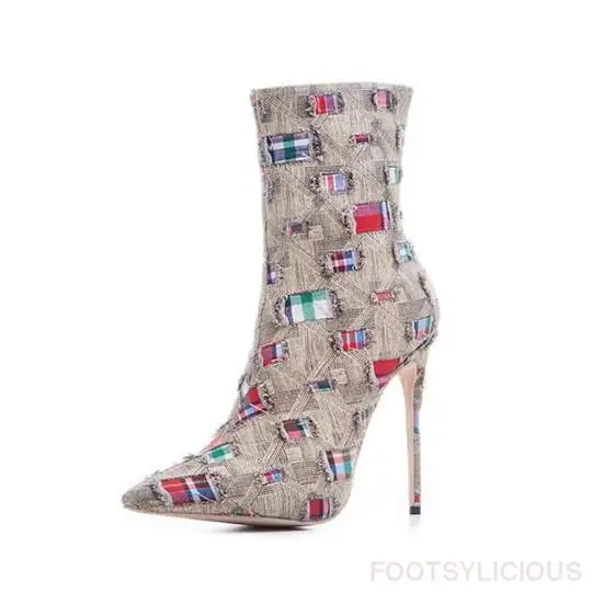 European and American fashion new boots high heel denim large size women's boots Khaki - Shop at LoveMi