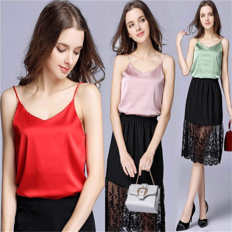 Simulation silk satin camisole V-neck large size slimming women's inside