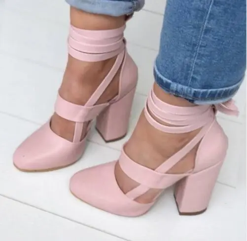 High heel thick heel strap sandals Pink - Shop at LoveMi
