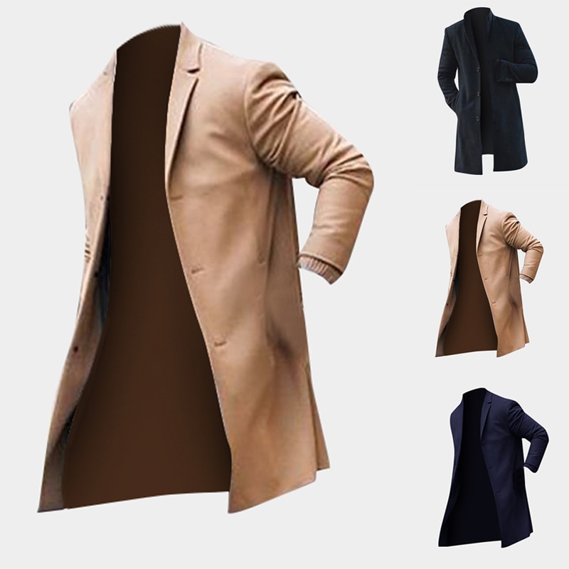 Fashion Winter Mens Trench Long Jackets Coats Overcoat Classic Jackets Solid Slim Fit Outwear Hombre Men Clothes Khaki Black