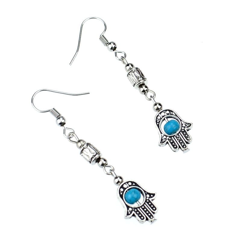 Eye Buddha Handheld Colorful Silver Beaded Vintage Pendant Earrings
