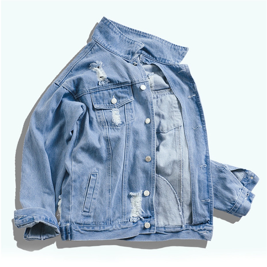 Jacket, dog, dog, hole, denim, jacket, male hip-hop style, men and women