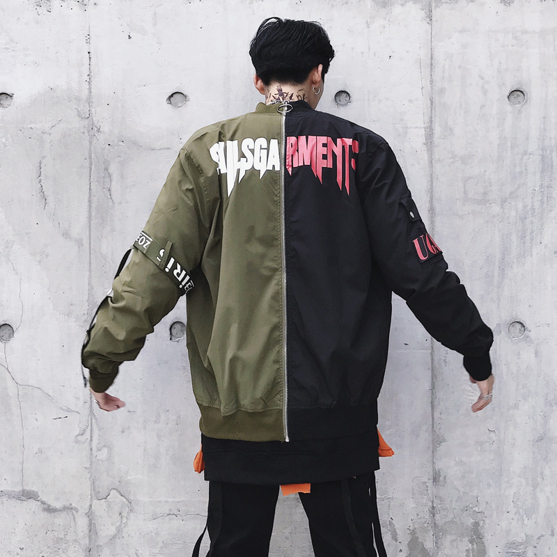 Men's autumn jacket jacket stitching color before and after wearing baseball uniform jacket