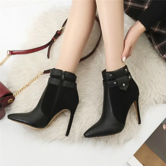 Fashion Retro Thin High Heels Buckle Strap Rivets Ankle