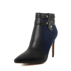 Fashion Retro Thin High Heels Buckle Strap Rivets Ankle Boots Plus Size Women Winter Shoes Blue Black Red Stiletto - Blue - View 1