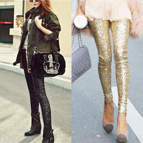 Original single female gold sequined leggings large size full sequin pants Korean version of the tide slim slimming pants