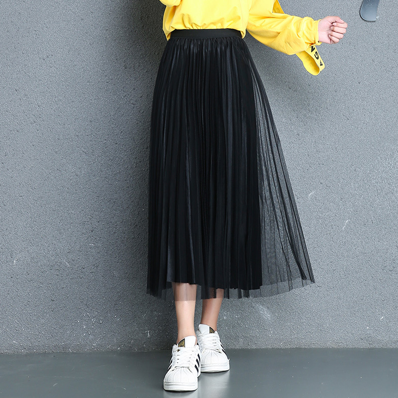 skirt women's autumn mesh pleated skirt Korean version of the long section high waist half length skirt was thin mesh skirt