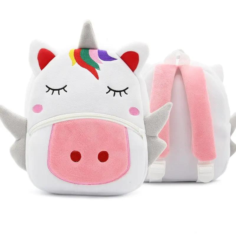Children School Backpack Cartoon Rainbow Design Soft Plush Material