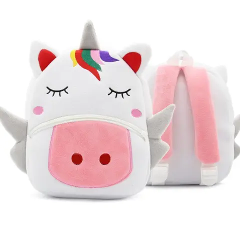 Children School Backpack Cartoon Rainbow Design Soft Plush Material