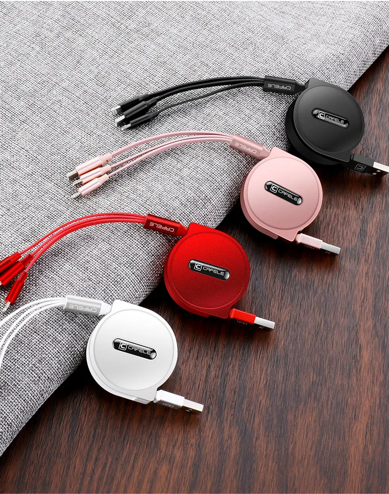 Telescopic Three-in-one Charging Line Mobile Phone Multi-function Multi-head