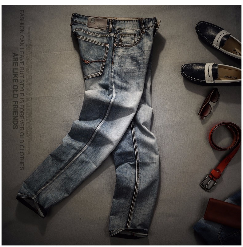 Fashion trend gray white classic retro washed denim trousers