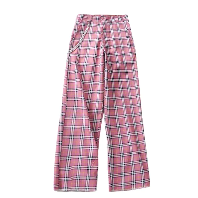 Harajuku Style Subchain Soft Girls Loose legged Straight Trousers Pink - Shop at LoveMi
