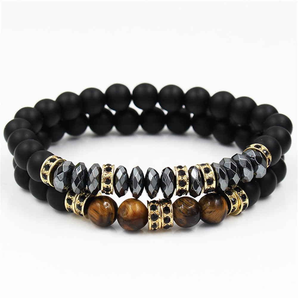 Natural black diamond black matte micro-inlaid zircon spacer bracelet bracelet