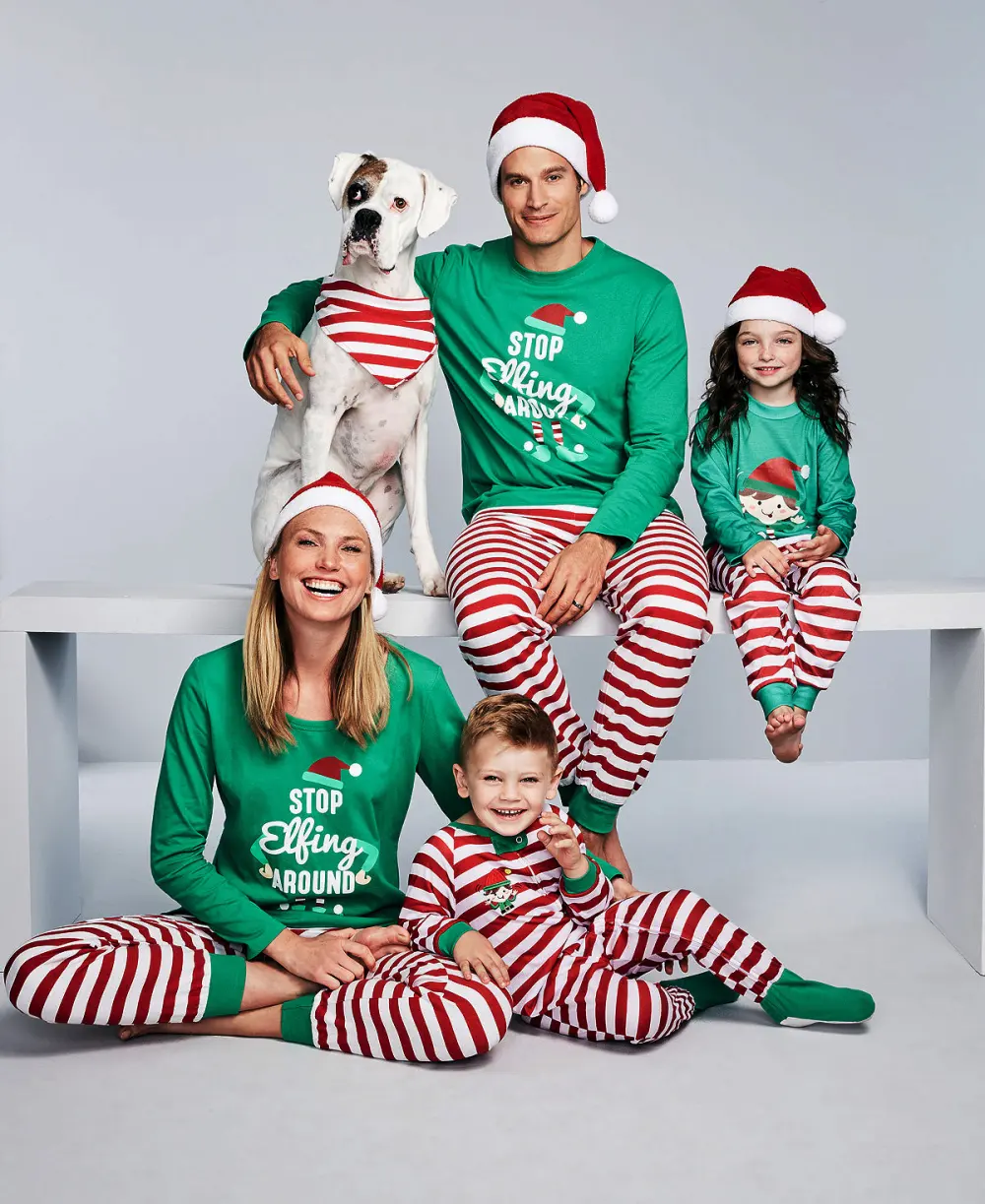 Christmas Parent-child Suit STOP Elfing AROUND Printed Home Service