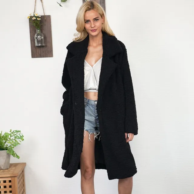 Winter Lambskin Faux Fur European and American Fashion Urban Casual Coat Jacket Black - Shop at LoveMi