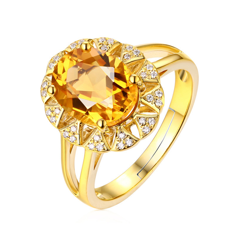 Title 1, Gold Plated Yellow Diamond Ring Oval Full Diamond