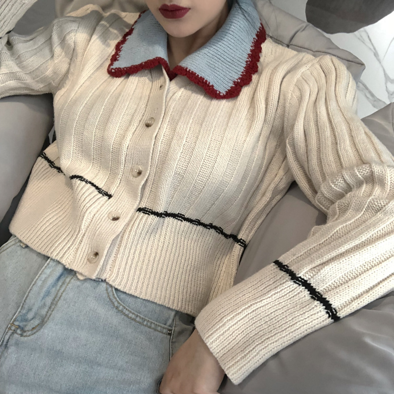 Lace-up detachable button-down cardigan sweater