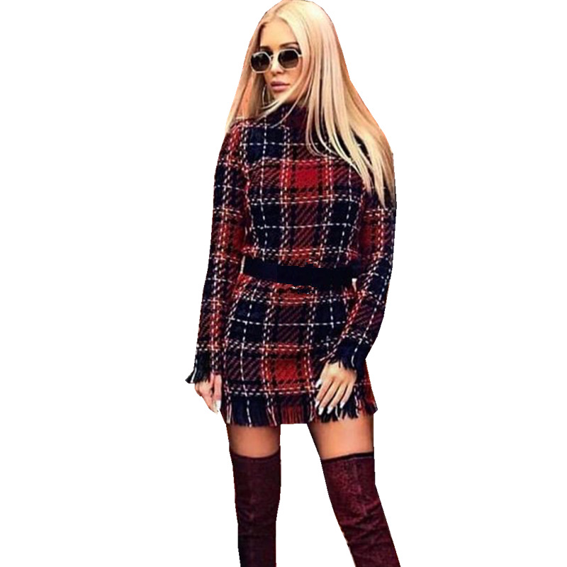 Women's Plaid Striped Long Sleeve Slim Dress