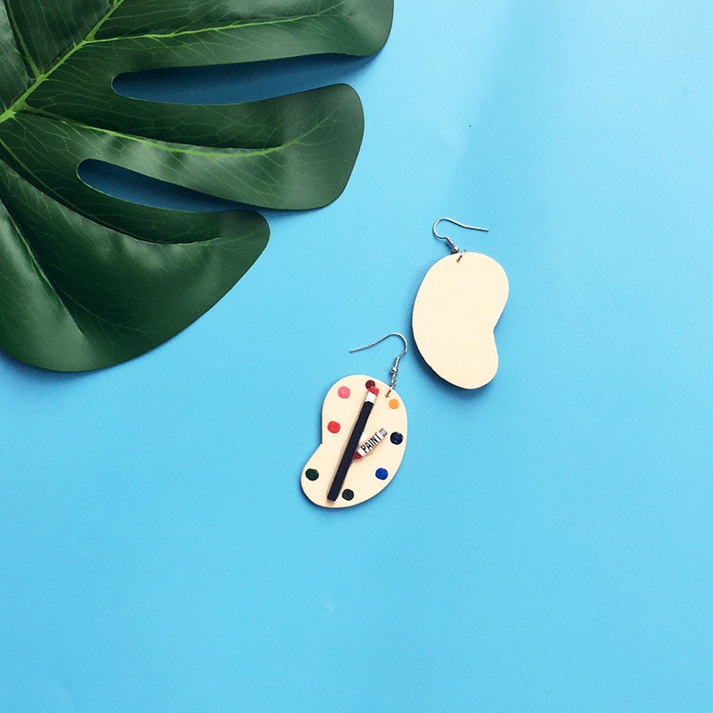Fun Handmade Creative Palette Asymmetric Earrings Summer Lovely Drawing Board Personalized Drop Earrings Fashion Brincos