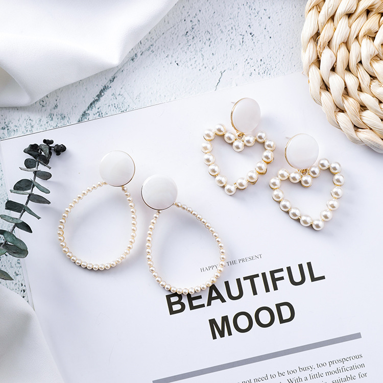Fashion temperament love drop pearl earrings exaggerated cold wind shell texture earrings net red earrings