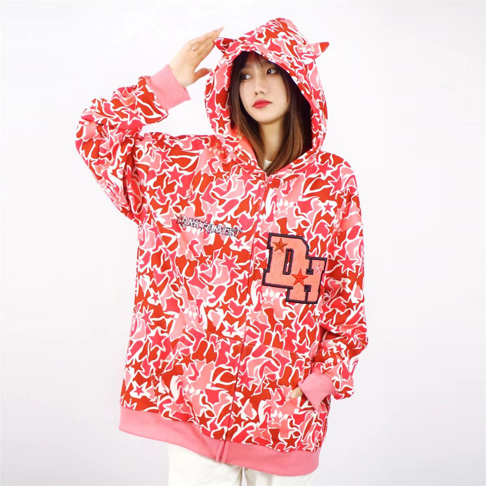 Camouflage Demon Cowhorn Hooded Sweater Coat Male