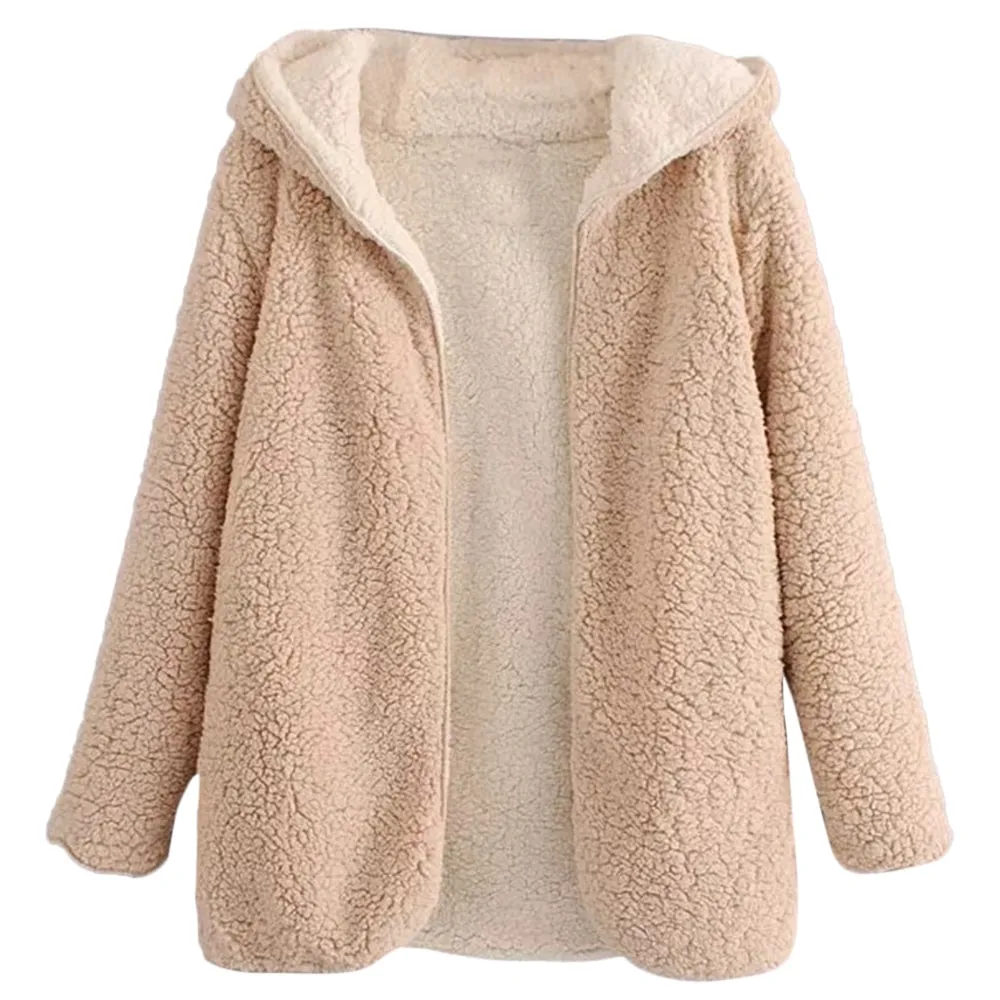 Hooded lamb fur coat loose texture female coat - Beige