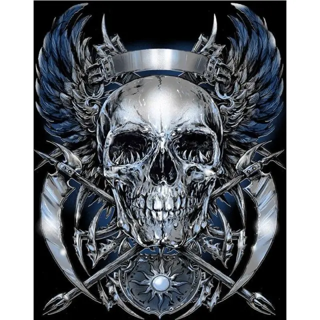 XXL 5D Diamond Painting Totenkopf Silber Mit Kreuz 60X80Cm - Shop at LoveMi