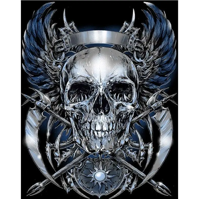 XXL - 5D Diamond Painting - Totenkopf Silber Mit Kreuz - 60X80Cm
