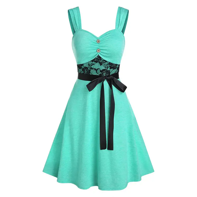 Summer Punk-paneled Lace Chest Button Suspender Dress