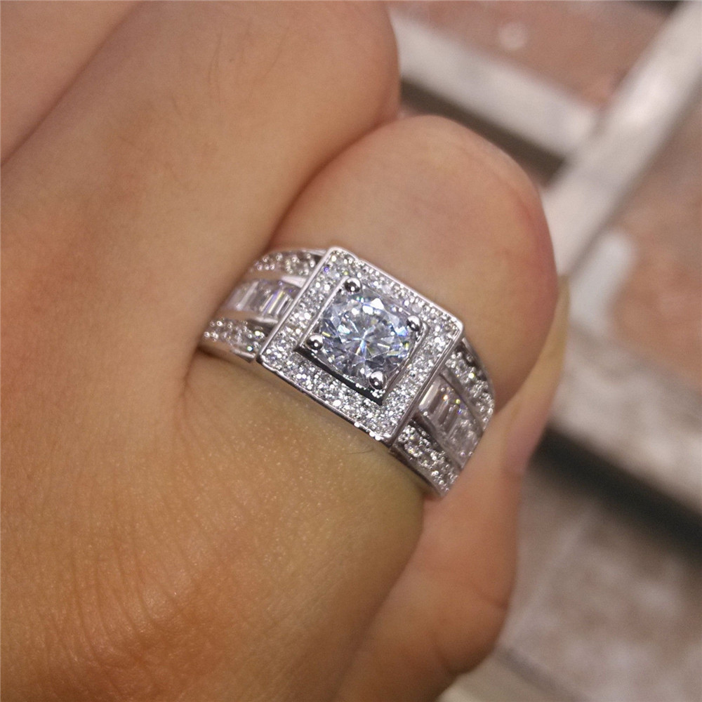 European and American men's diamond ring fashion new 18K white gold wedding ring