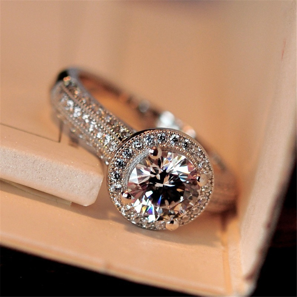 European and American round diamond luxury diamond ring fashion ring female