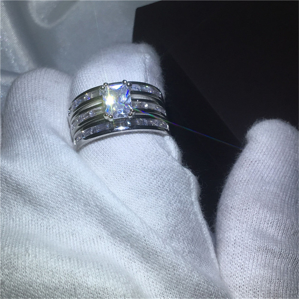 European and American explosion models ladies wedding ring ring 3 in 1 zircon ring