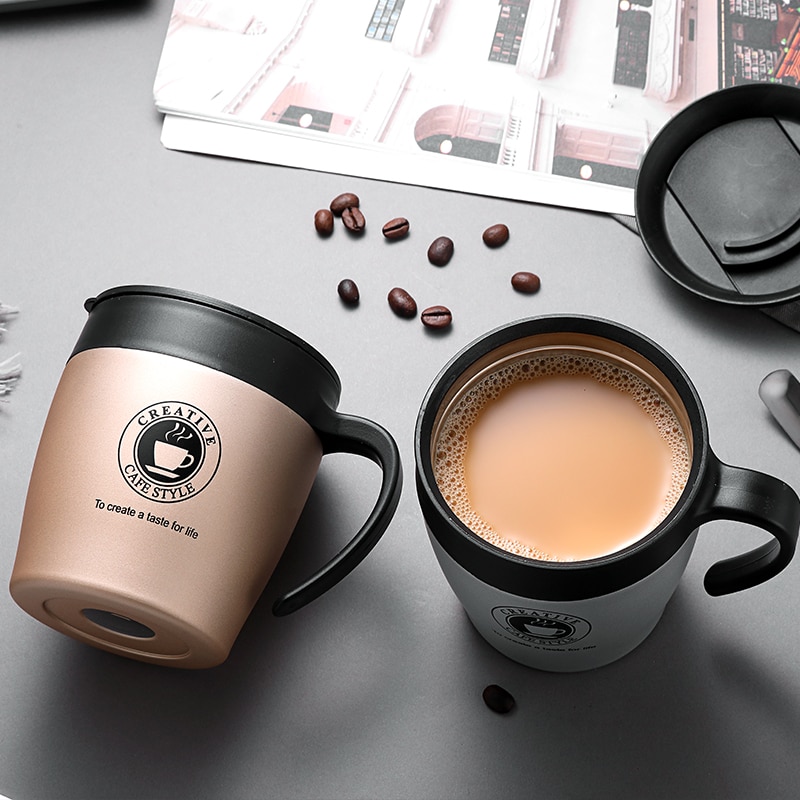 YIHAO New Fashion Double Wall Stainless Steel Handsel a spoon Thermoses Vacuum Flasks Business Portable Thermal Insulation Cup