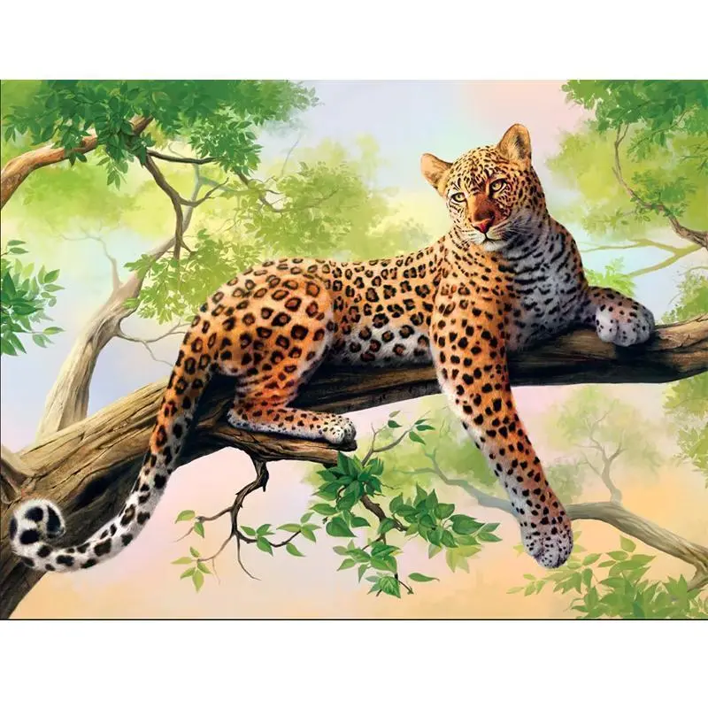 5D Diamond Painting - Leopard auf Baum - 40X50Cm