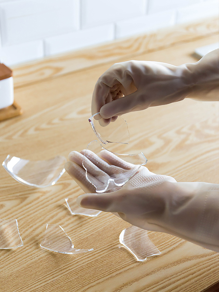 Long thickening nitrile light printing household dishwashing acid and alkali anti-slip anti-ripe latex rubber gloves