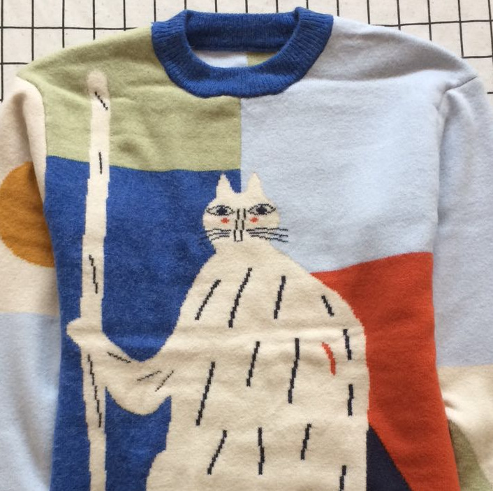 Childlike cat stitching color loose pullover sweater