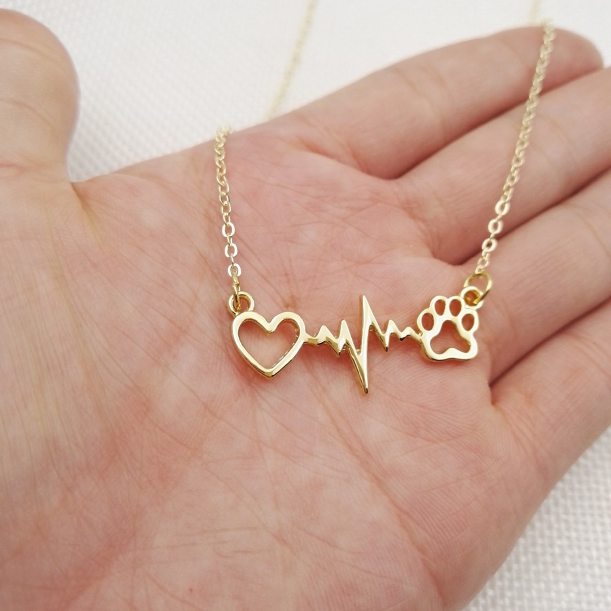 Cute Animal Vintage Jewelry Necklaces Silver Love Cats And Dogs Paws Love Heart Heartbeat Necklace Paw Print Pendants Neckalce