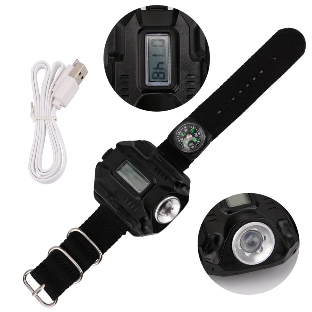 LED watch flashlight flashlight portable light USB charging 4 mode light tactical flashlight time display with compass - Image 6