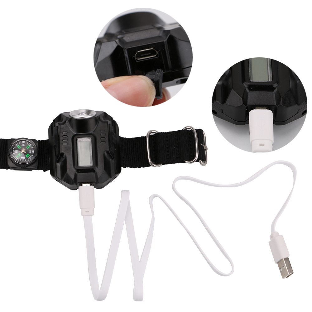 LED watch flashlight flashlight portable light USB charging 4 mode light tactical flashlight time display with compass - Image 3