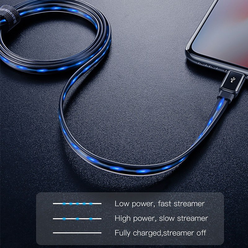 Compatible With , Compatible With , Baseus Flat Glowing 2.4A USB Cable For  Xs Max 8 Plus 1M Fast Charging Sync Data Line LED USB Cable For  SE 7 Cabo