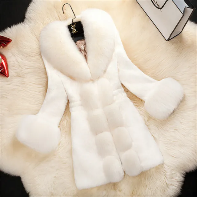 High end Female Rabbit Fur Coat In The Long Section Of The Oversized Fox Fur Collar Coat New Fur White - Shop at LoveMi