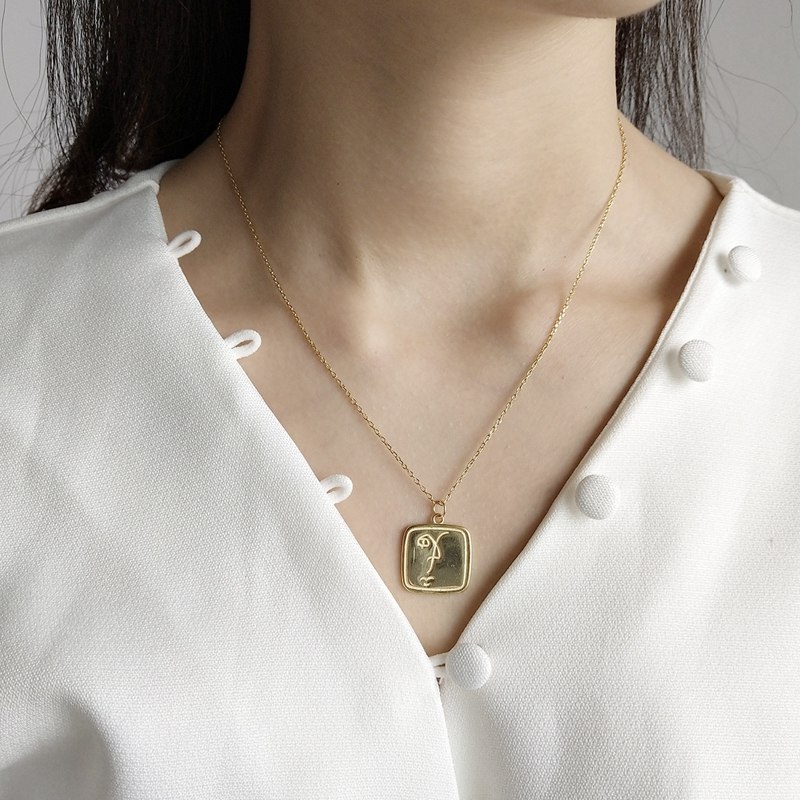 LouLeur 925 Sterling Silver Abstract Face Pendant Necklace Gold Square Art Face Creative  Necklace For Women Fine Jewelry