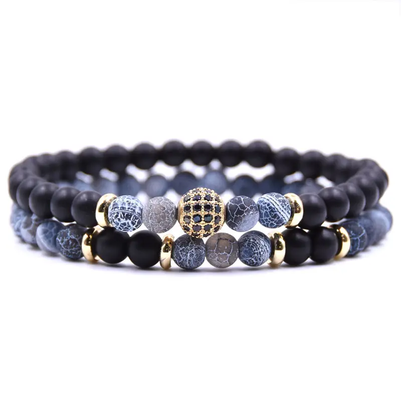 Natural Stone Bracelet Set Micro Zircon