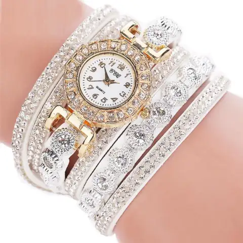 Relogio Masculino Women Quartz PU Leather Rhinestone Watch Bracelet