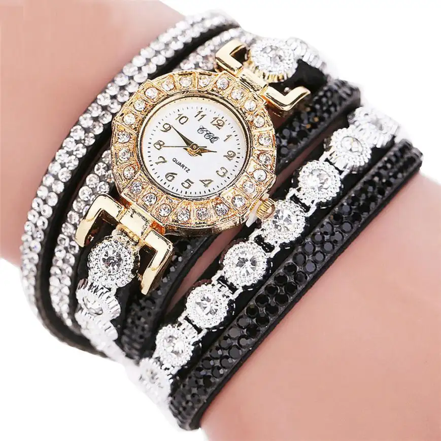 Relogio masculino Women Quartz PU Leather Rhinestone
