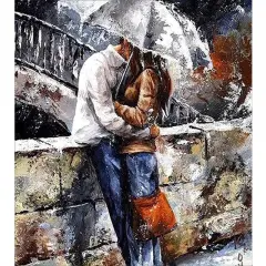 XXL 5D Diamond Painting - Kisses Under An Umbrella - 20X25Cm - View 1