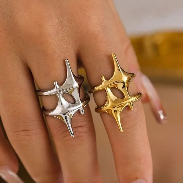 1 Pc Punk Style Hip Hop Geometric Star Adjustable Open Ring For Men, Suitable For Banquet, Party, Dating