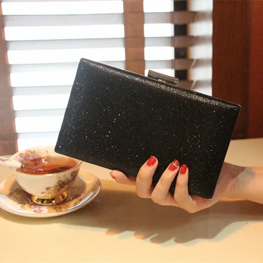 Dinner bag clutch bag shiny banquet bag chain packet - Black